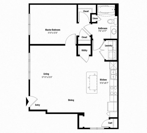 Floor plan for 1 bed, 1 bath, 816 sqft
